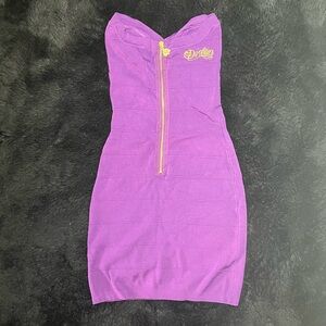 Dereon Strapless Purple Dress with Gold Detail
